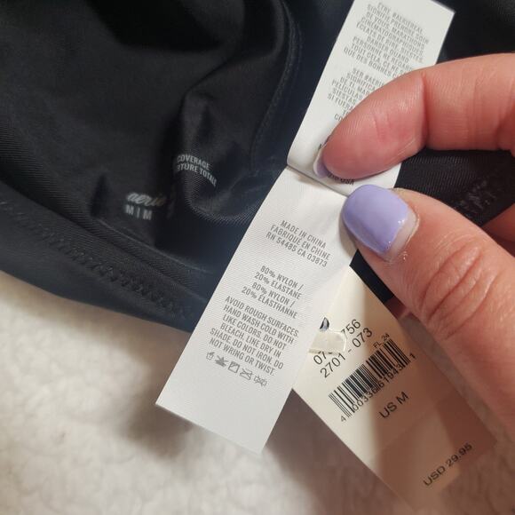 Aerie Black High Waisted Full Coverage Bikini Bottom NWT Women's Medium Swimwear - Picture 10 of 12